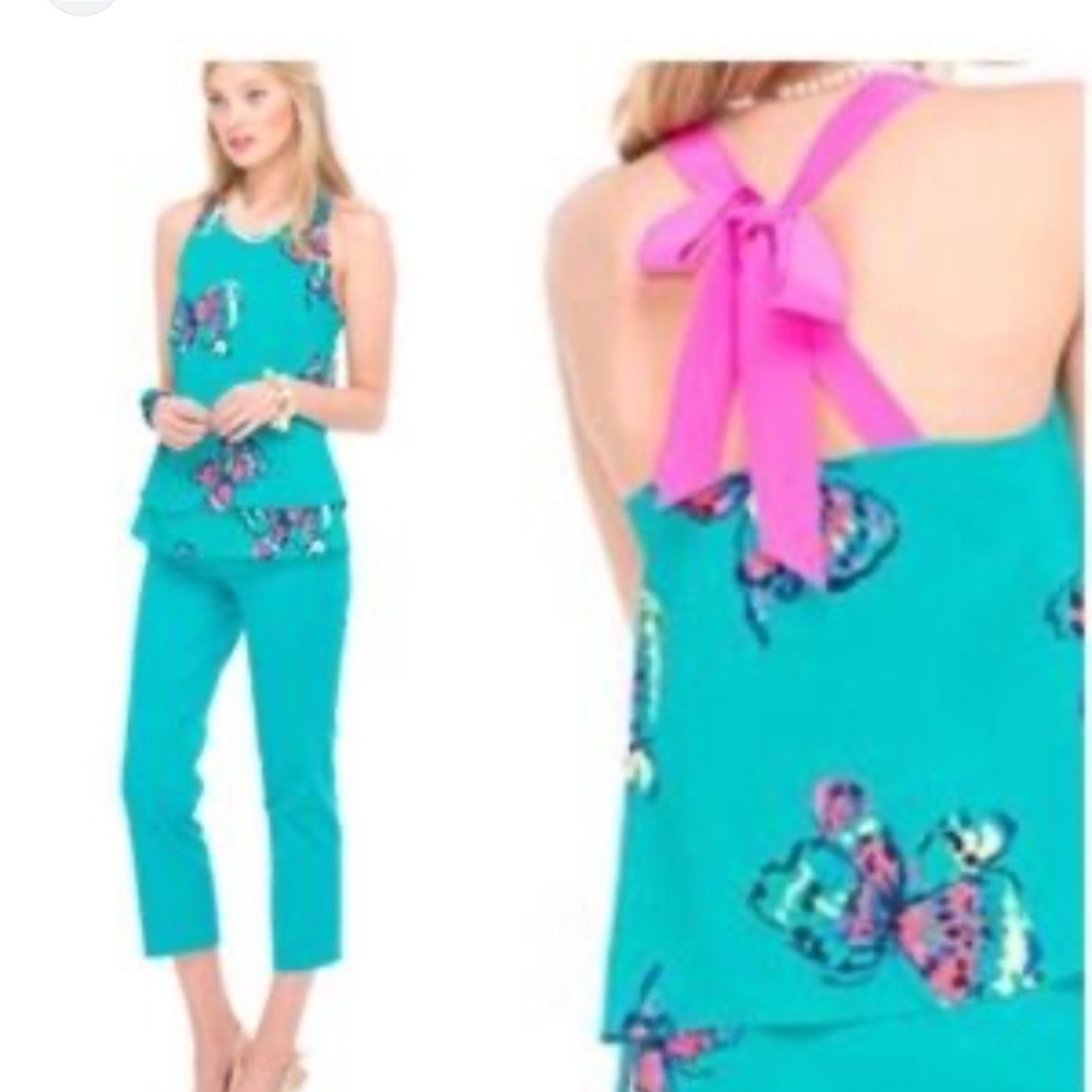 Lilly Pulitzer Maris top tropez blue in print I’ve got butterflies medium NWT
